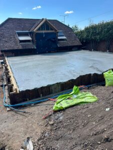 The completed concrete roof slab over the basement – basement construction in Beaconsfield, Buckinghamshire