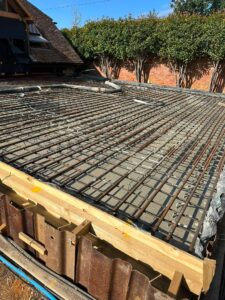 Steel reinforcement fixed for the concrete roof slab – basement construction in Beaconsfield, Buckinghamshire