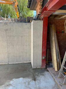 Steel column installed against the basement wall – basement construction in Beaconsfield, Buckinghamshire